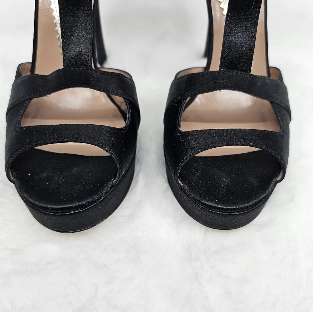 Emporio Armani black evening satin peep toe strappy slip on high heels 5.5 - Picture 9 of 12